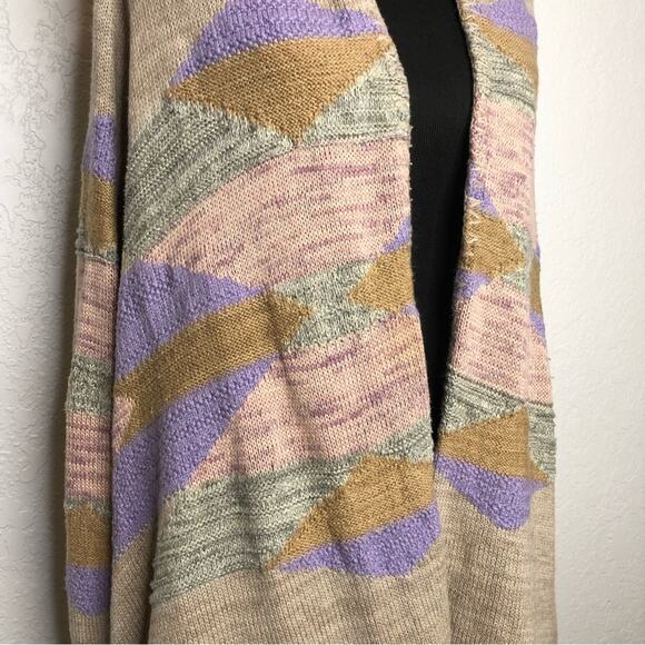 Lauren Ralph Lauren tan pink southwestern open long wool blend cardigan L/XL - Picture 3 of 16